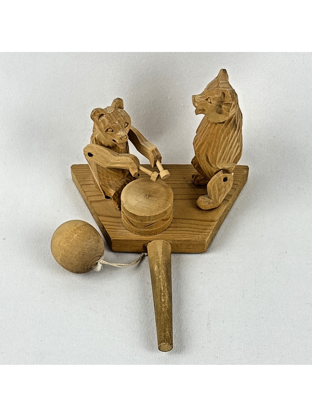 Russian Hand Crafted Wooden Toy Drumming and Dancing Bears USSR